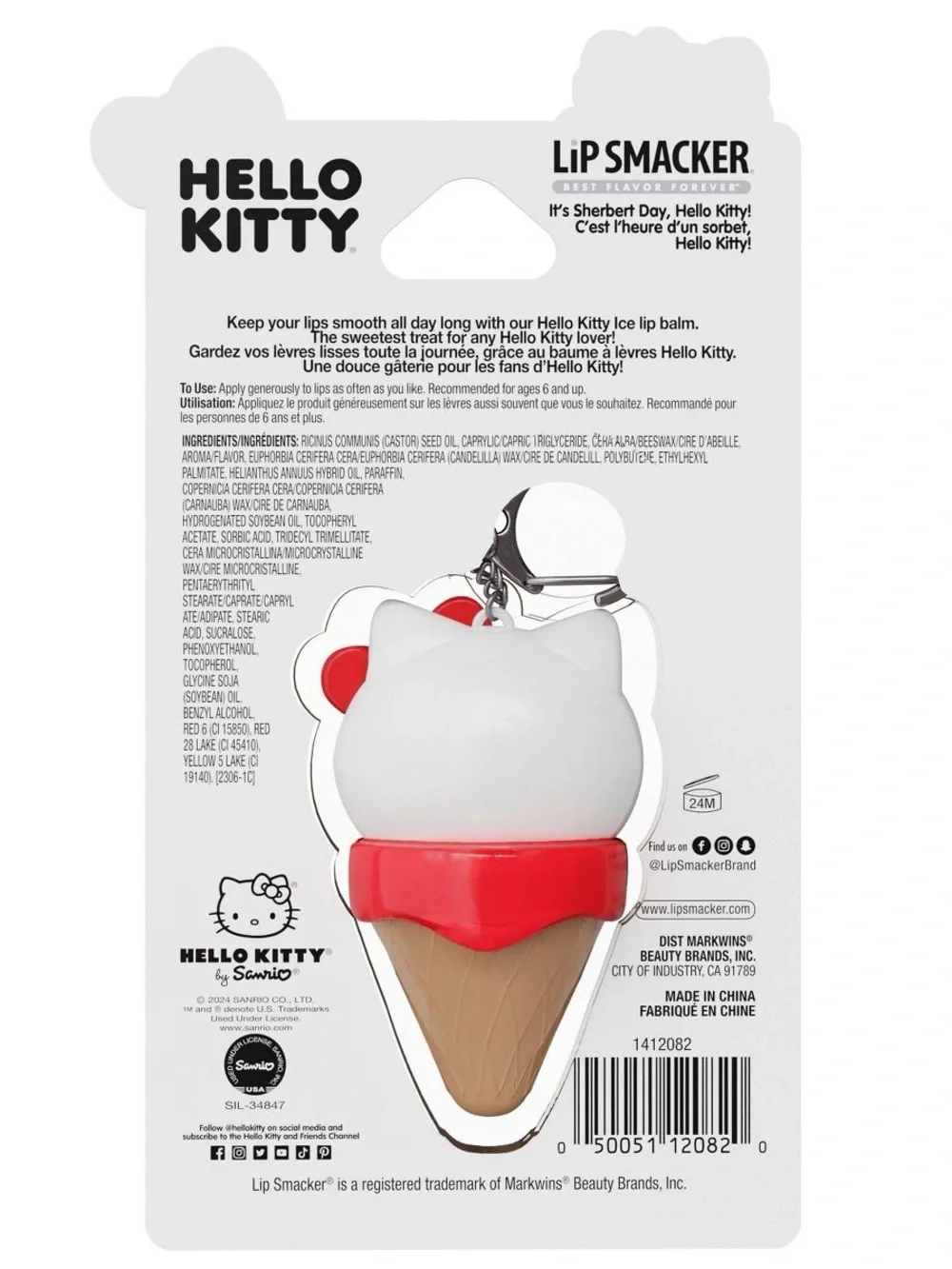 Hello Kitty Lip Balm Keychain - White & Red